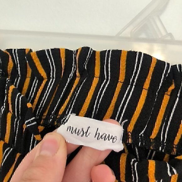 MUST HAVE FOREVER 21 Striped Paperbag Pants Black Mustard White Elastic Waist S - Picture 4 of 12
